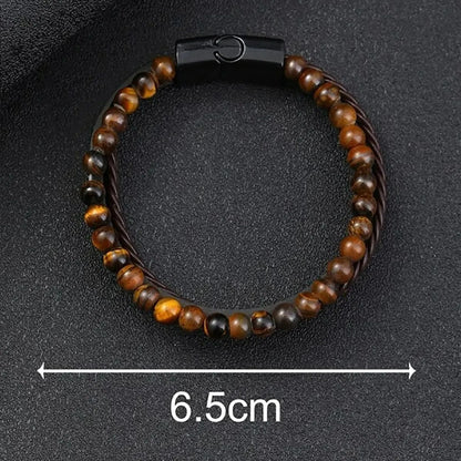Bracelet Homme Oeil de Tigre Simili Cuir Noir