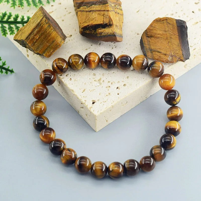Bracelet Homme Œil de Tigre Perles Tubes Gravés