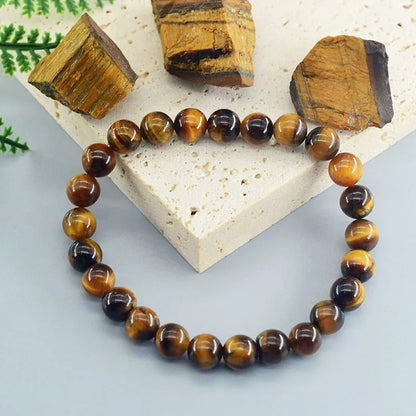 Bracelet Homme Œil de Tigre Perles Tubes Gravés