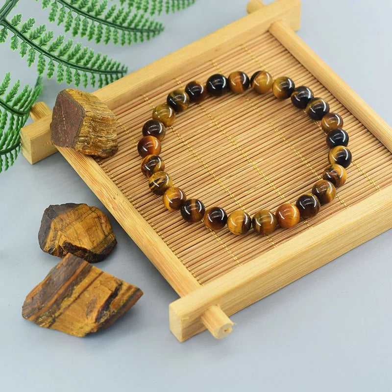 Bracelet Homme Œil de Tigre Perles Tubes Gravés