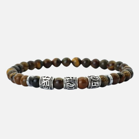 Bracelet Homme Œil de Tigre Perles Tubes Gravés