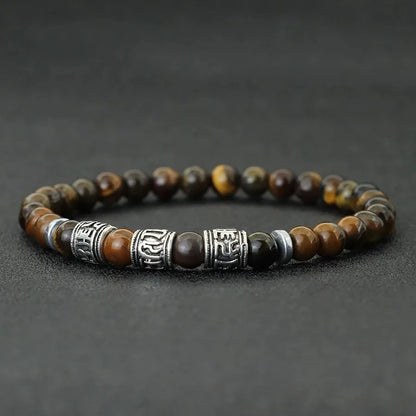 Bracelet Homme Œil de Tigre Perles Tubes Gravés