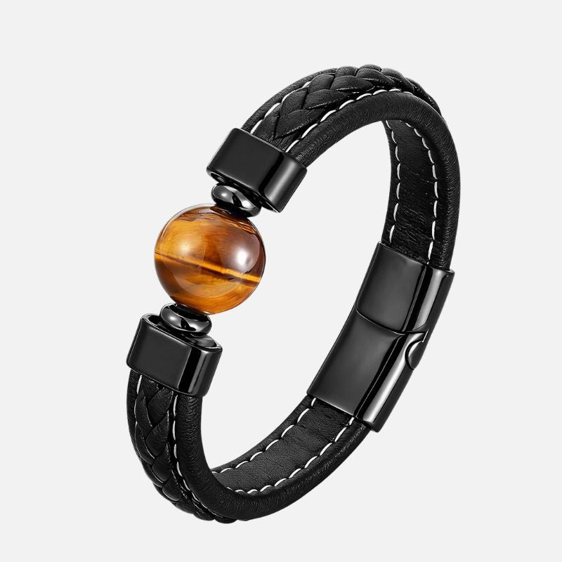 Bracelet Homme Oeil de Tigre Simili Cuir Tressé