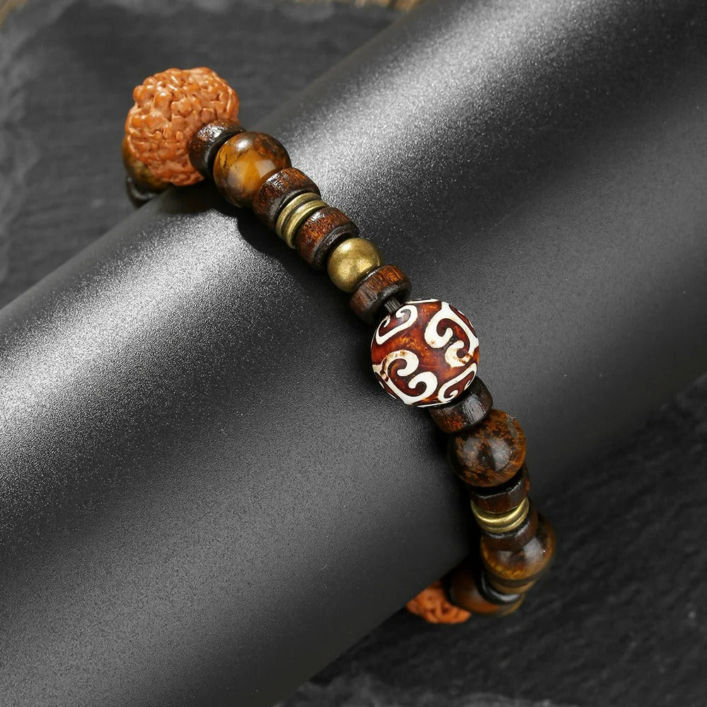 Bracelet Homme Perle Bois Fauve