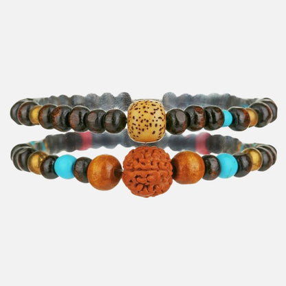 Bracelet Homme Perle Bois Turquoise Duo