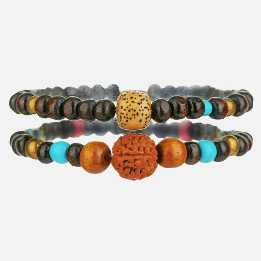 Bracelet Homme Perle Bois Turquoise Duo
