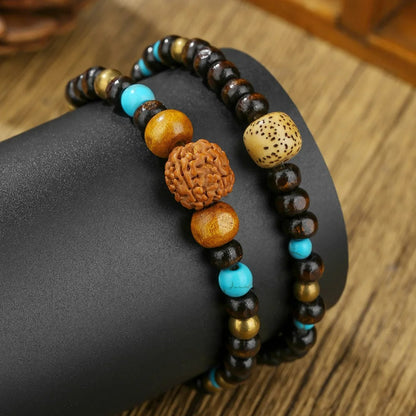 Bracelet Homme Perle Bois Turquoise Duo