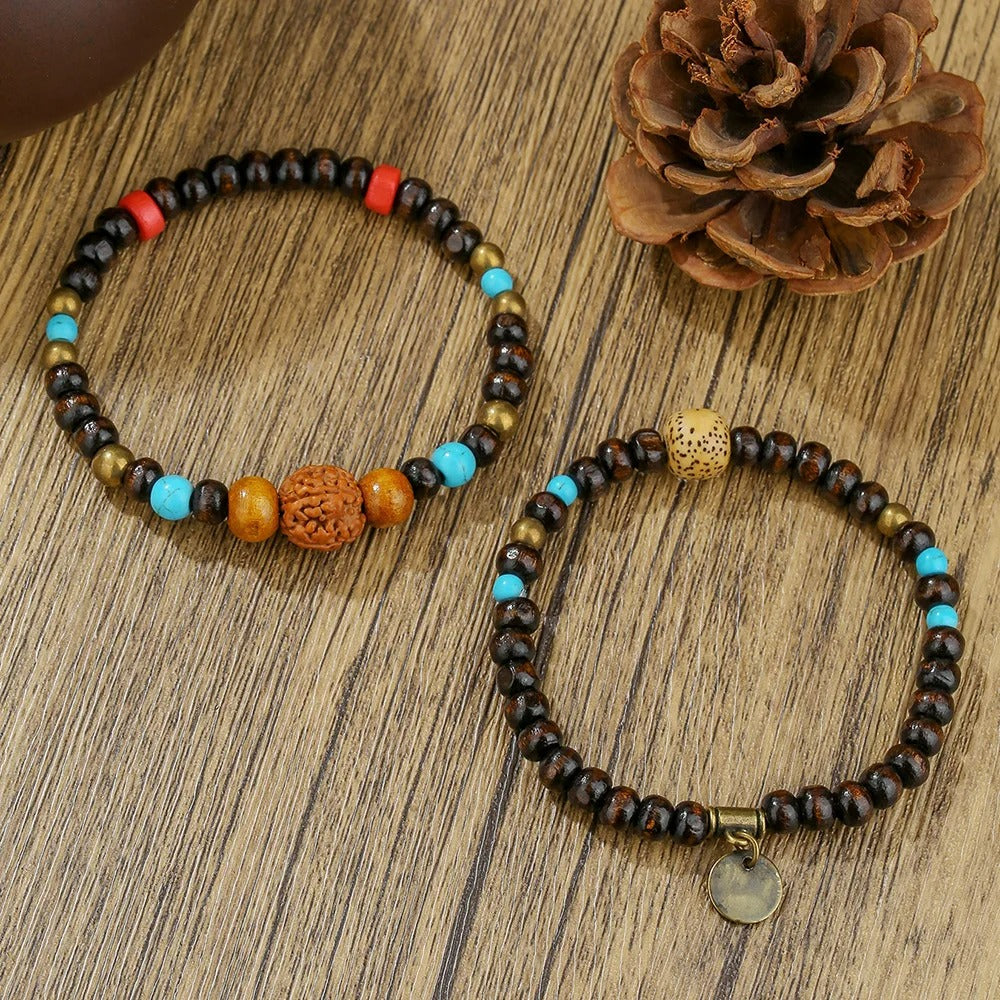 Bracelet Homme Perle Bois Turquoise Duo