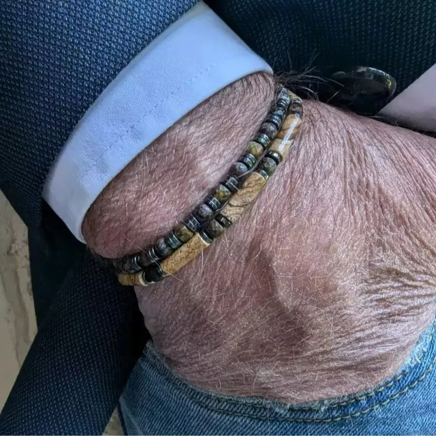 Bracelet Homme Perle Double Cordon Ajustable
