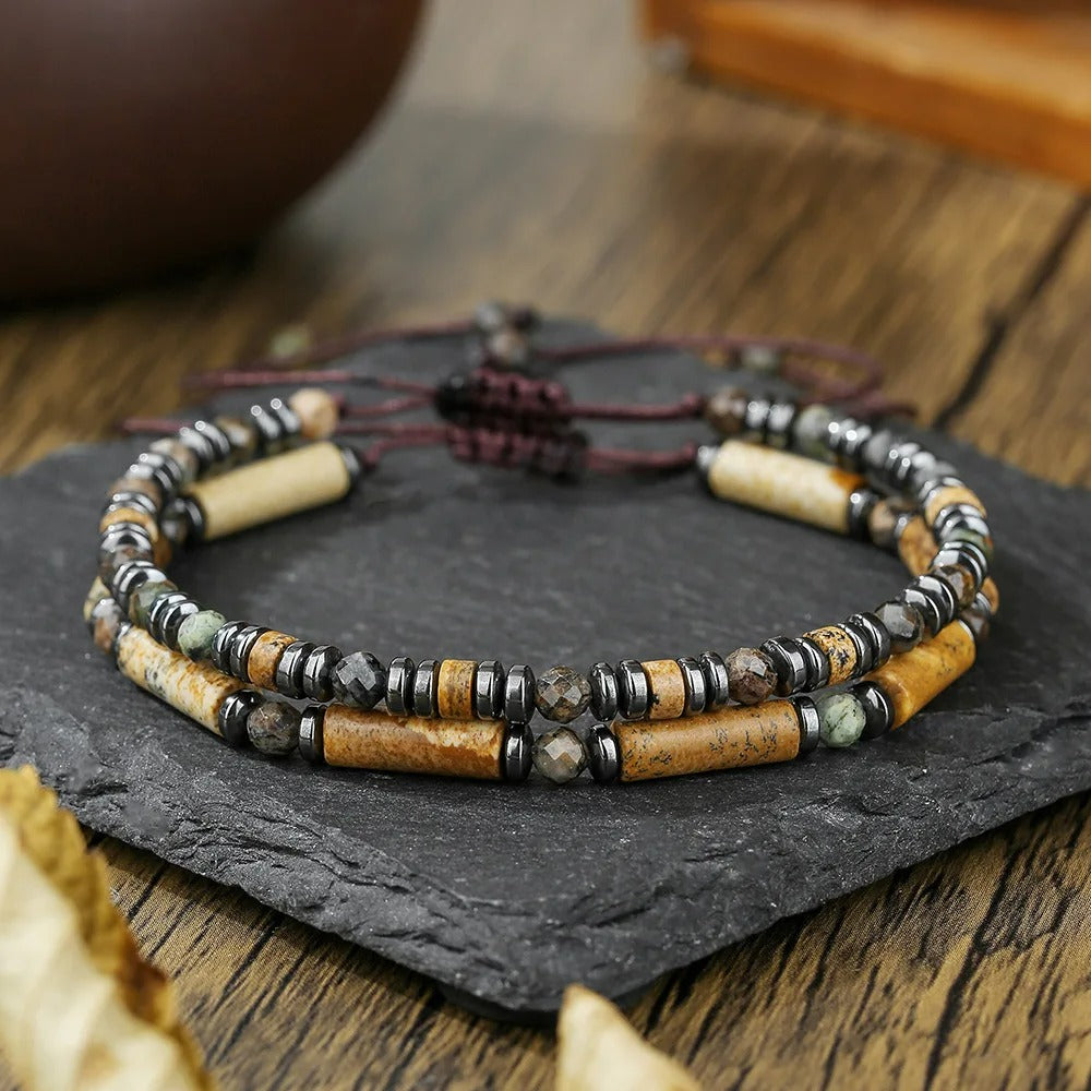 Bracelet Homme Perle Double Cordon Ajustable