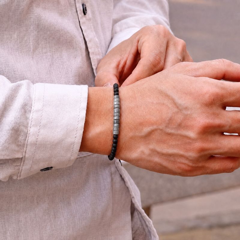 Bracelet Homme Perle Fin Onyx Jaspe Picasso