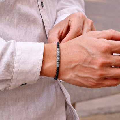 Bracelet Homme Perle Fin Onyx Jaspe Picasso