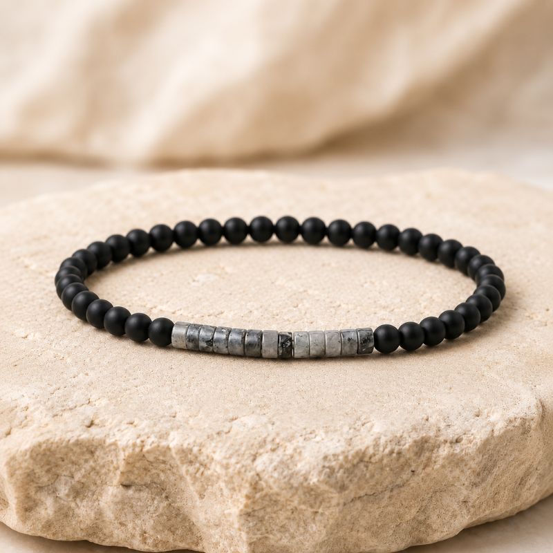 Bracelet Homme Perle Fin Onyx Jaspe Picasso