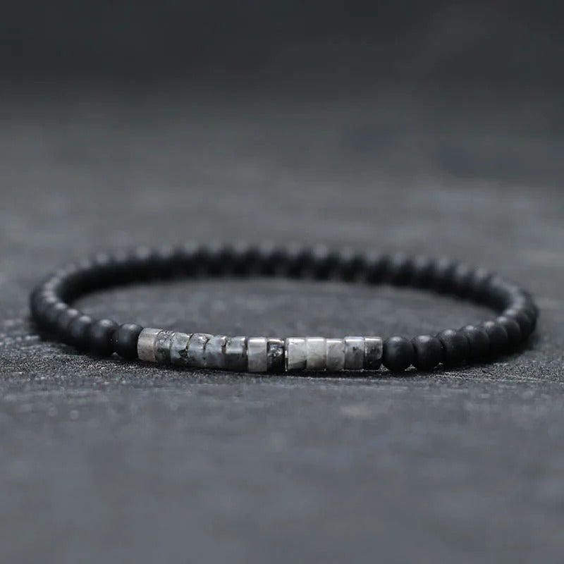 Bracelet Homme Perle Fin Onyx Jaspe Picasso