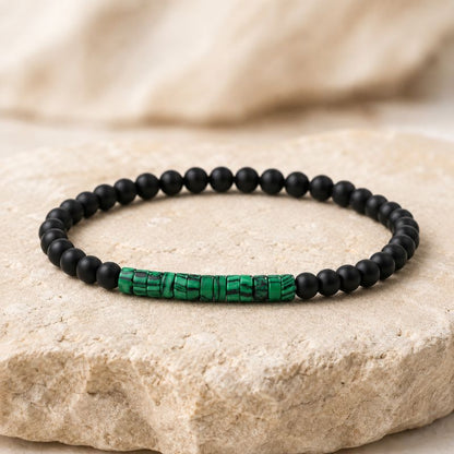 Bracelet Homme Perle Fin Onyx Malachite Verte