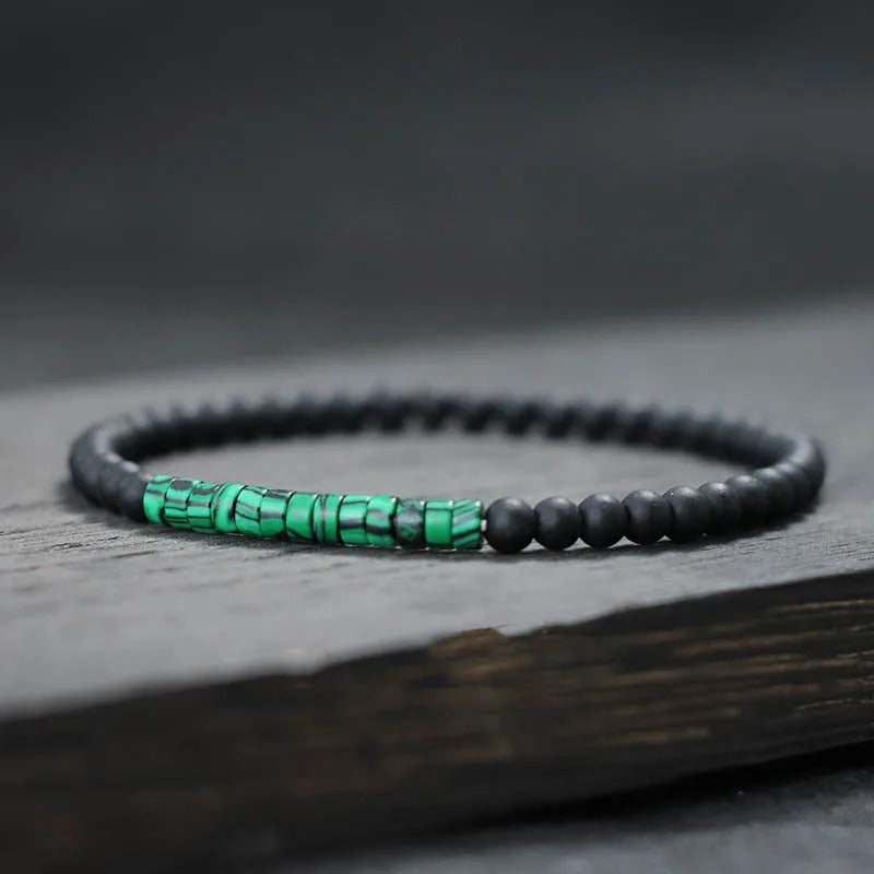 Bracelet Homme Perle Fin Onyx Malachite Verte
