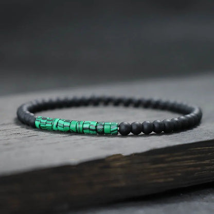 Bracelet Homme Perle Fin Onyx Malachite Verte