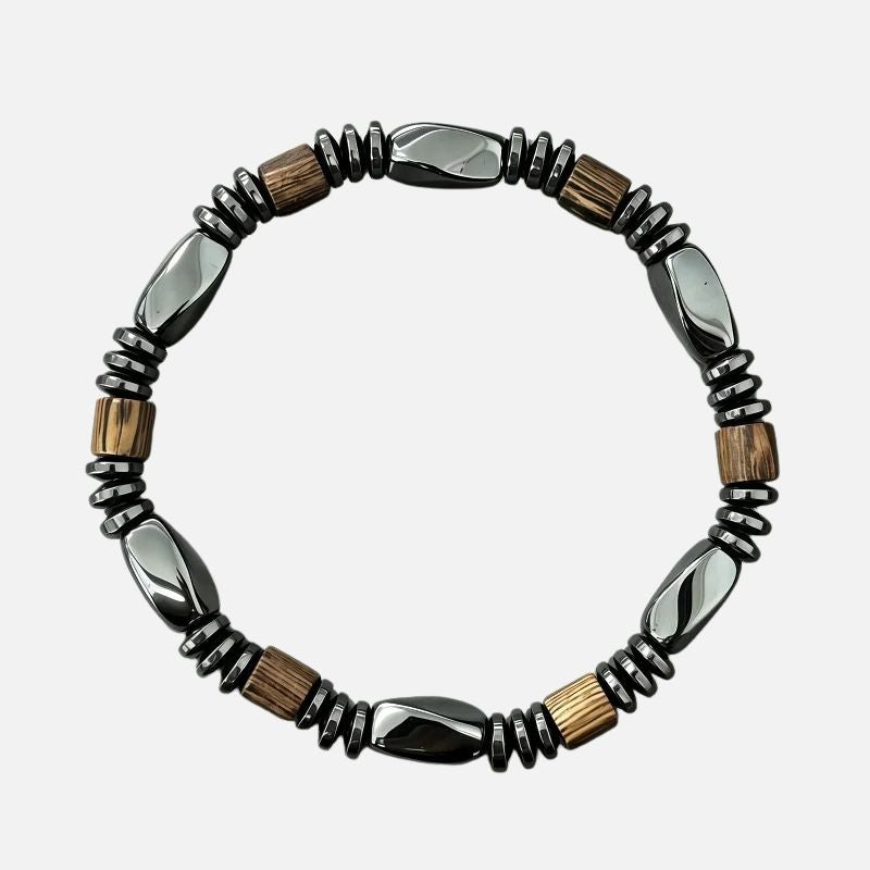 Bracelet Homme Perle Hématite Torsadée Et Bois