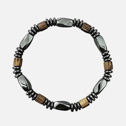 Bracelet Homme Perle Hématite Torsadée Et Bois