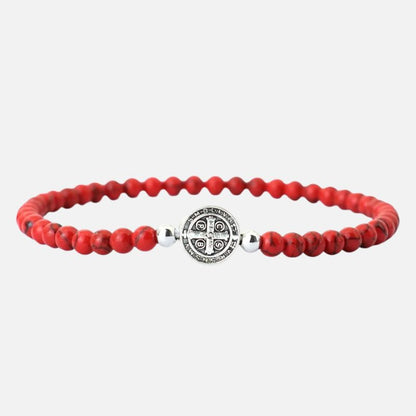 Bracelet Homme Perle Howlite Rouge Médaille