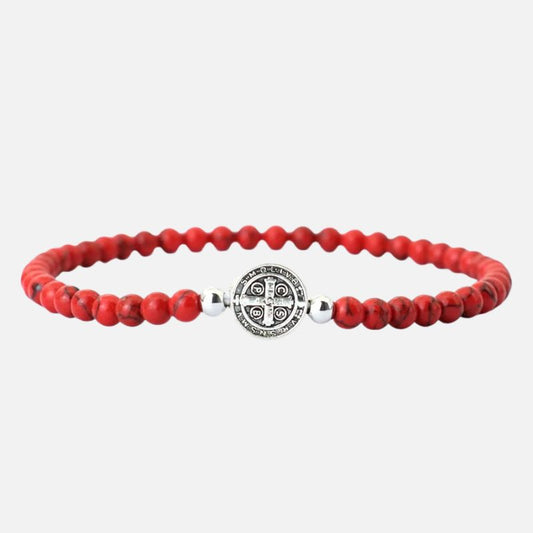 Bracelet Homme Perle Howlite Rouge Médaille