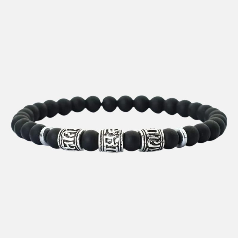 Bracelet Homme Perle Pierre de Lave Noire Élastique