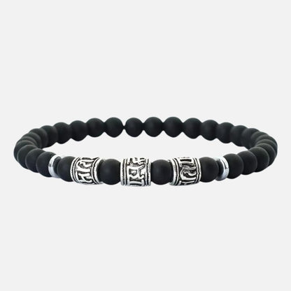 Bracelet Homme Perle Pierre de Lave Noire Élastique