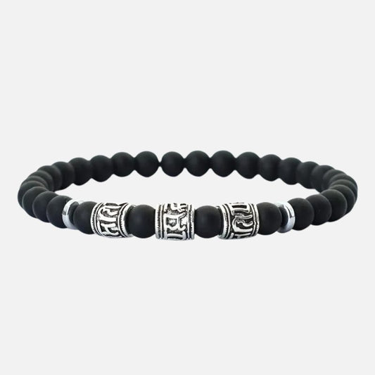 Bracelet Homme Perle Pierre de Lave Noire Élastique