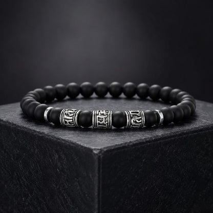 Bracelet Homme Perle Pierre de Lave Noire Élastique