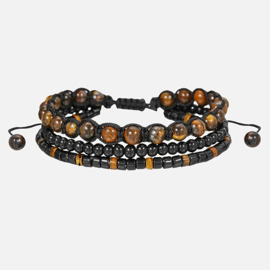 Bracelet Homme Perle Triple Rang Noir