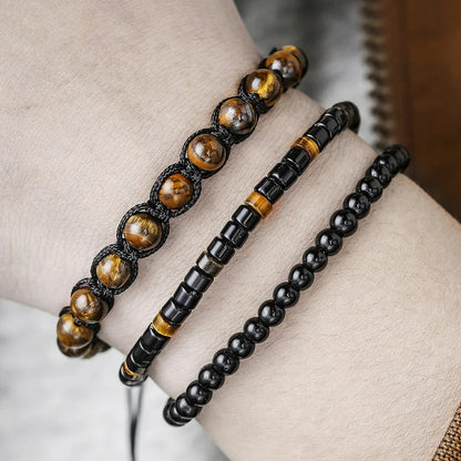 Bracelet Homme Perle Triple Rang Noir