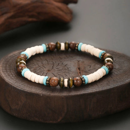 Bracelet Homme Perles Bois Pierre Turquoise