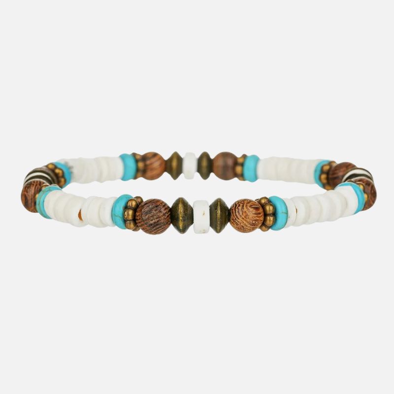 Bracelet Homme Perles Bois Pierre Turquoise