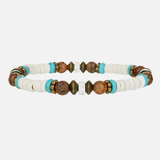 Bracelet Homme Perles Bois Pierre Turquoise