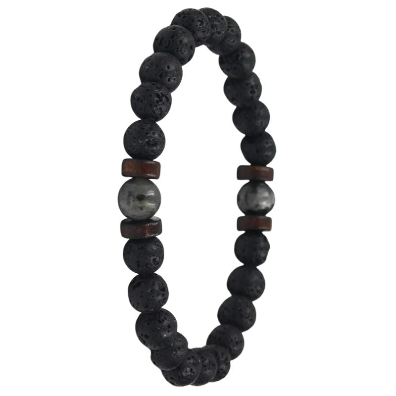 Bracelet Homme Perles Lave Jaspe et Bois