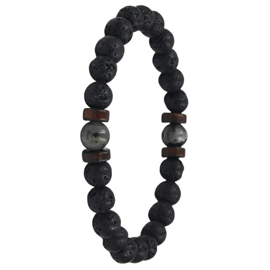 Bracelet Homme Perles Lave Jaspe et Bois
