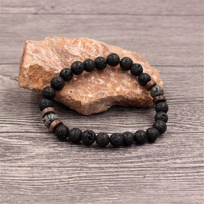 Bracelet Homme Perles Lave Jaspe et Bois