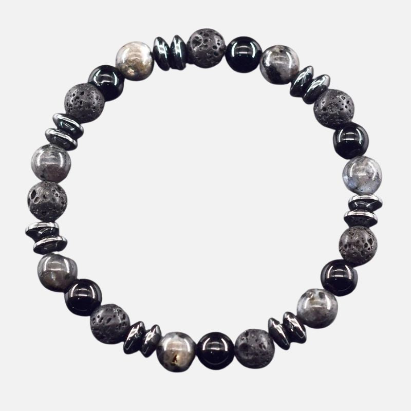 Bracelet Homme Perles Noires Labradorite Lave
