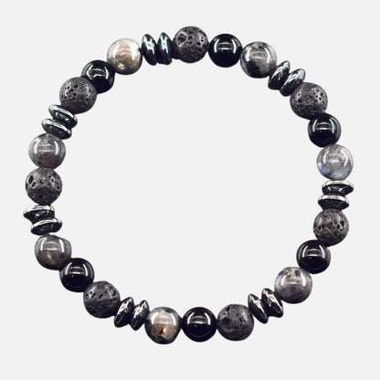 Bracelet Homme Perles Noires Labradorite Lave
