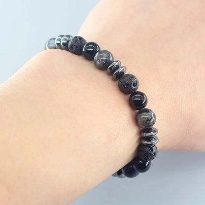 Bracelet Homme Perles Noires Labradorite Lave