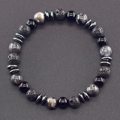 Bracelet Homme Perles Noires Labradorite Lave