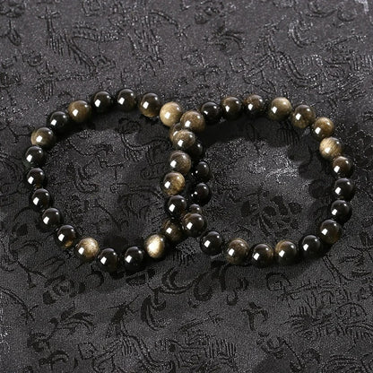 Bracelet Homme Perles Obsidienne Dorée
