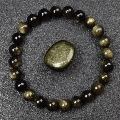 Bracelet Homme Perles Obsidienne Dorée