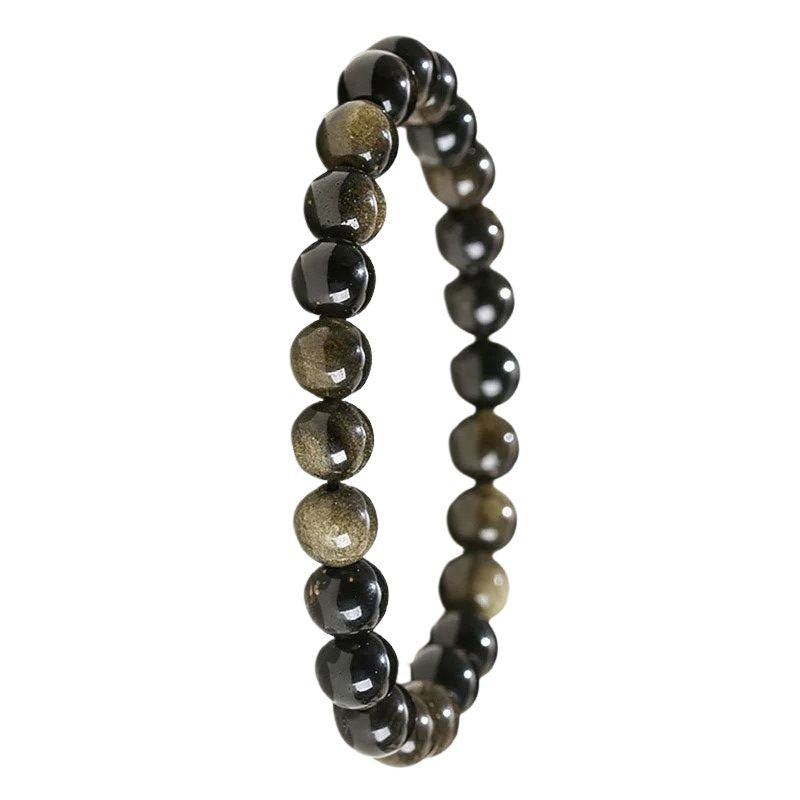 Bracelet Homme Perles Obsidienne Dorée