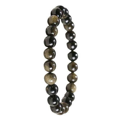 Bracelet Homme Perles Obsidienne Dorée