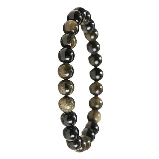 Bracelet Homme Perles Obsidienne Dorée