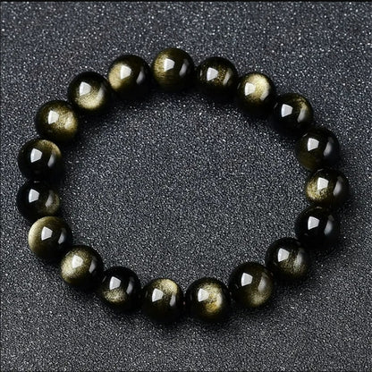 Bracelet Homme Perles Obsidienne Dorée