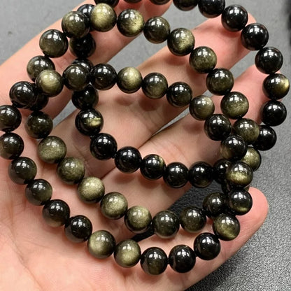 Bracelet Homme Perles Obsidienne Dorée