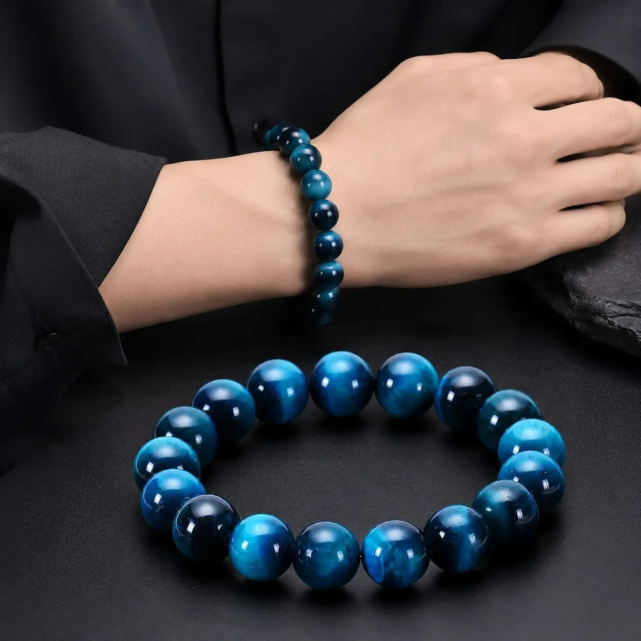 Bracelet Homme Perles Œil De Tigre Bleu