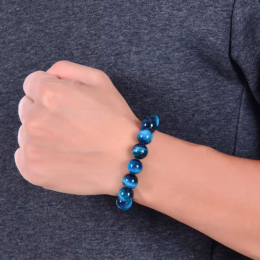 Bracelet Homme Perles Œil De Tigre Bleu